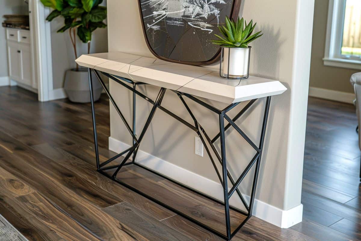 Sleek and minimalist modern console table with geometric metal legs